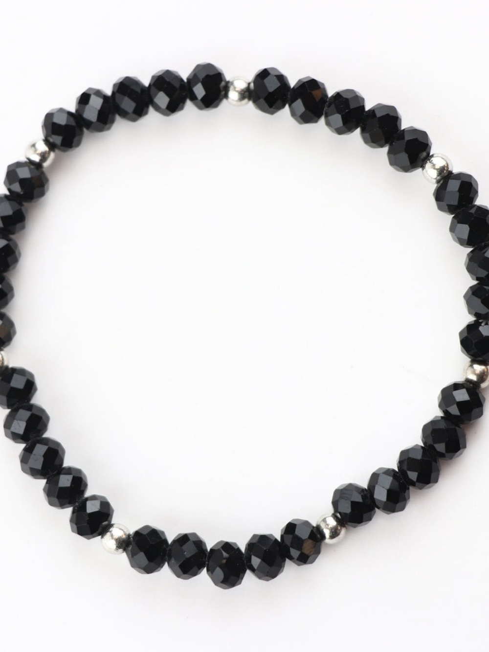 Black Faceted Bead Stretch Bracelet by